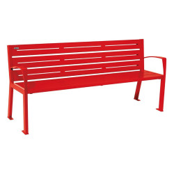 Banc acier Silaos 6 lames Procity, avec accoudoirs, lg. 1800 mm, fixation platines - Rouge signalisation