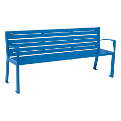 Banc acier Silaos 6 lames Procity, avec accoudoirs, lg. 1800 mm, fixation platines - Bleu gentiane
