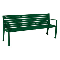 Banc acier Silaos 6 lames Procity, avec accoudoirs, lg. 1800 mm, fixation platines - Vert mousse