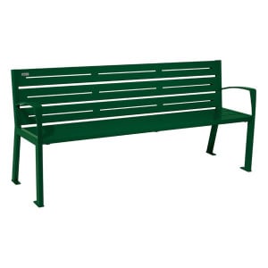 Banc acier Silaos 6 lames Procity, avec accoudoirs, lg. 1800 mm, fixation platines - Vert mousse