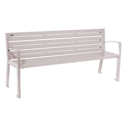 Banc acier Silaos 6 lames Procity, avec accoudoirs, lg. 1800 mm, fixation platines - Gris soie