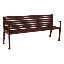 Banc acier Silaos 6 lames Procity, avec accoudoirs, lg. 1800 mm, fixation platines - Brun chocolat