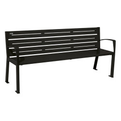 Banc acier Silaos 6 lames Procity, avec accoudoirs, lg. 1800 mm, fixation platines - Noir foncé