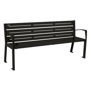 Banc acier Silaos 6 lames Procity, avec accoudoirs, lg. 1800 mm, fixation platines - Noir foncé