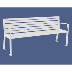 Banc acier Silaos 6 lames Procity, avec accoudoirs, lg. 1800 mm, fixation platines - Blanc pur