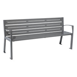 Banc acier Silaos 6 lames Procity, avec accoudoirs, lg. 1800 mm, fixation platines - Gris Procity