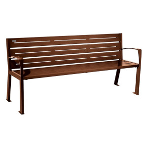 Banc acier Silaos 6 lames Procity, avec accoudoirs, lg. 1800 mm, fixation platines - Aspect Corten
