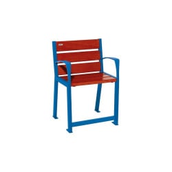 Fauteuil bois/acier Silaos spécial sénior Procity, 2 accoudoirs, lg. 600 mm, fixation platines - Acajou/Bleu gentiane