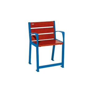 Fauteuil bois/acier Silaos spécial sénior Procity, 2 accoudoirs, lg. 600 mm, fixation platines - Acajou/Bleu gentiane