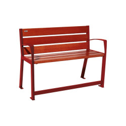 Banc bois/acier Silaos spécial sénior Procity, 2 accoudoirs, lg. 1200 mm, fixation platines - Acajou/Rouge poupre