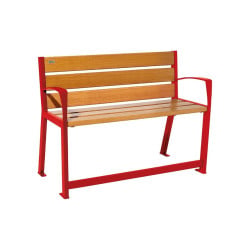 Banc bois/acier Silaos spécial sénior Procity, 2 accoudoirs, lg. 1200 mm, fixation platines - Chêne clair/Rouge signalisation