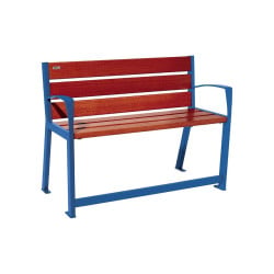 Banc bois/acier Silaos spécial sénior Procity, 2 accoudoirs, lg. 1200 mm, fixation platines - Acajou/Bleu gentiane