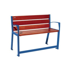 Banc bois/acier Silaos spécial sénior Procity, 2 accoudoirs, lg. 1200 mm, fixation platines - Acajou/Bleu gentiane