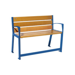 Banc bois/acier Silaos spécial sénior Procity, 2 accoudoirs, lg. 1200 mm, fixation platines - Chêne clair/Bleu gentiane