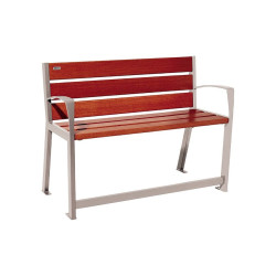 Banc bois/acier Silaos spécial sénior Procity, 2 accoudoirs, lg. 1200 mm, fixation platines - Acajou/Gris soie