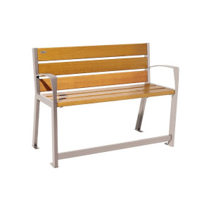 Banc bois/acier Silaos spécial sénior Procity, 2 accoudoirs, lg. 1200 mm, fixation platines - Chêne clair/Gris soie