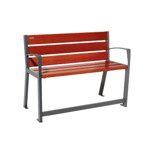 Banc bois/acier Silaos spécial sénior Procity, 2 accoudoirs, lg. 1200 mm, fixation platines - Acajou/Gris Procity