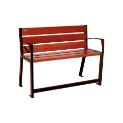 Banc bois/acier Silaos spécial sénior Procity, 2 accoudoirs, lg. 1200 mm, fixation platines - Acajou/Aspect Corten