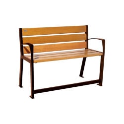 Banc bois/acier Silaos spécial sénior Procity, 2 accoudoirs, lg. 1200 mm, fixation platines - Chêne clair/Aspect Corten