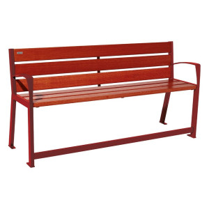 Banc bois/acier Silaos spécial sénior Procity, 2 accoudoirs, lg. 1800 mm, fixation platines - Acajou/Rouge poupre