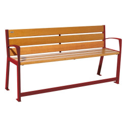 Banc bois/acier Silaos spécial sénior Procity, 2 accoudoirs, lg. 1800 mm, fixation platines - Chêne clair/Rouge poupre