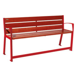 Banc bois/acier Silaos spécial sénior Procity, 2 accoudoirs, lg. 1800 mm, fixation platines - Acajou/Rouge signalisation