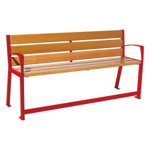 Banc bois/acier Silaos spécial sénior Procity, 2 accoudoirs, lg. 1800 mm, fixation platines - Chêne clair/Rouge signalisation