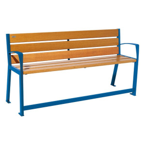 Banc bois/acier Silaos spécial sénior Procity, 2 accoudoirs, lg. 1800 mm, fixation platines - Chêne clair/Bleu gentiane