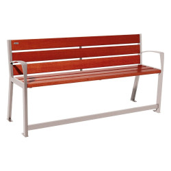 Banc bois/acier Silaos spécial sénior Procity, 2 accoudoirs, lg. 1800 mm, fixation platines - Acajou/Gris soie