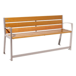 Banc bois/acier Silaos spécial sénior Procity, 2 accoudoirs, lg. 1800 mm, fixation platines - Chêne clair/Gris soie
