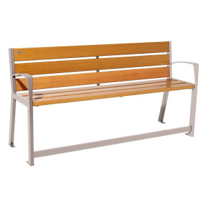 Banc bois/acier Silaos spécial sénior Procity, 2 accoudoirs, lg. 1800 mm, fixation platines - Chêne clair/Gris soie