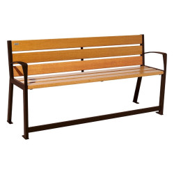 Banc bois/acier Silaos spécial sénior Procity, 2 accoudoirs, lg. 1800 mm, fixation platines - Chêne clair/Brun chocolat