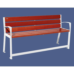 Banc bois/acier Silaos spécial sénior Procity, 2 accoudoirs, lg. 1800 mm, fixation platines - Acajou/Blanc pur