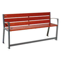 Banc bois/acier Silaos spécial sénior Procity, 2 accoudoirs, lg. 1800 mm, fixation platines - Acajou/Gris Procity