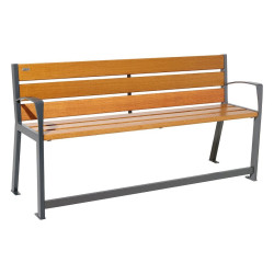 Banc bois/acier Silaos spécial sénior Procity, 2 accoudoirs, lg. 1800 mm, fixation platines - Chêne clair/Gris Procity