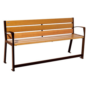 Banc bois/acier Silaos spécial sénior Procity, 2 accoudoirs, lg. 1800 mm, fixation platines - Chêne clair/Aspect Corten
