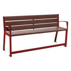 Banc plastique recyclé et acier Silaos spécial sénior Procity, 2 accoudoirs, lg. 1800 mm, fixation platines - Rouge pourpre