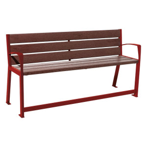 Banc plastique recyclé et acier Silaos spécial sénior Procity, 2 accoudoirs, lg. 1800 mm, fixation platines - Rouge pourpre