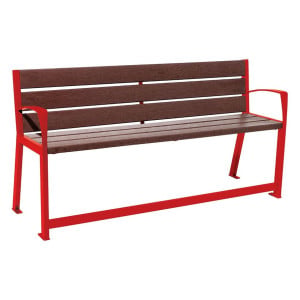 Banc plastique recyclé et acier Silaos spécial sénior Procity, 2 accoudoirs, lg. 1800 mm, fix. platines - Rouge signalisation