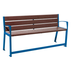 Banc plastique recyclé et acier Silaos spécial sénior Procity, 2 accoudoirs, lg. 1800 mm, fixation platines - Bleu gentiane