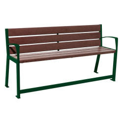 Banc plastique recyclé et acier Silaos spécial sénior Procity, 2 accoudoirs, lg. 1800 mm, fixation platines - Vert mousse