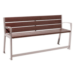 Banc plastique recyclé et acier Silaos spécial sénior Procity, 2 accoudoirs, lg. 1800 mm, fixation platines - Gris soie