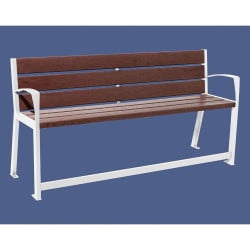 Banc plastique recyclé et acier Silaos spécial sénior Procity, 2 accoudoirs, lg. 1800 mm, fixation platines - Blanc pur