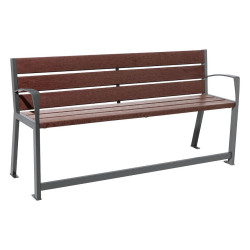 Banc plastique recyclé et acier Silaos spécial sénior Procity, 2 accoudoirs, lg. 1800 mm, fixation platines - Gris Procity