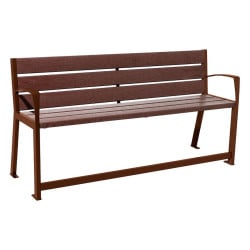 Banc plastique recyclé et acier Silaos spécial sénior Procity, 2 accoudoirs, lg. 1800 mm, fixation platines - Aspect Corten
