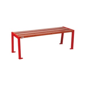 Banquette Silaos acier et bois Procity, lg. 1200 mm, peint/zinc, fixation platines - Acajou/Rouge signalisation