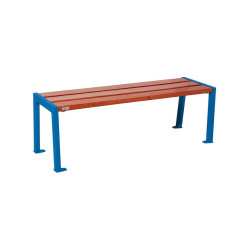 Banquette Silaos acier et bois Procity, lg. 1200 mm, peint/zinc, fixation platines - Acajou/Bleu gentiane