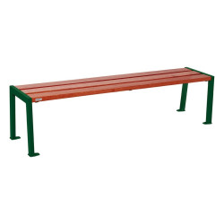 Banquette Silaos acier et bois Procity, lg. 1800 mm, peint/zinc, fixation platines - Acajou/Vert mousse