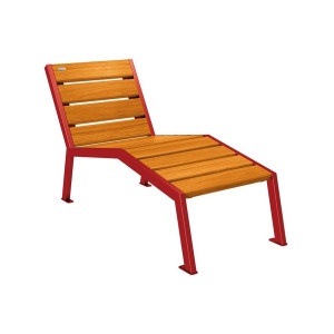 Chaise longue bois/acier Silaos Procity, 1 place, sans accoudoir, lg. 600 mm, fixation platines - Chêne clair/Rouge pourpre