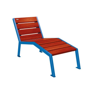 Chaise longue bois/acier Silaos Procity, 1 place, sans accoudoir, lg. 600 mm, fixation platines - Acajou/Bleu gentiane